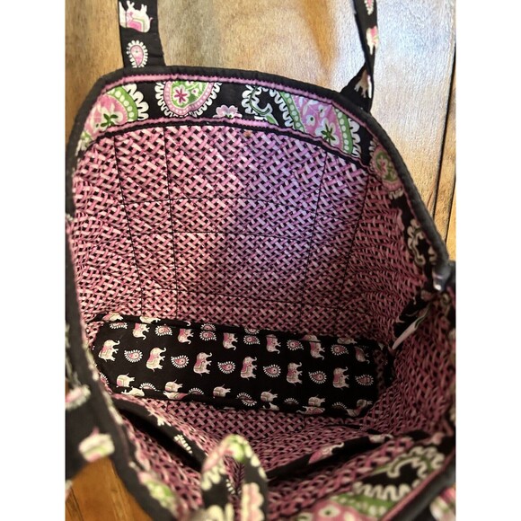Retired Vera Bradley Small Tote Pink Elephants Paisley Toggle Shoulder Bag - Picture 5 of 10